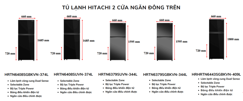 Tủ lạnh HITACHI 2 cửa ngắn đông trên
