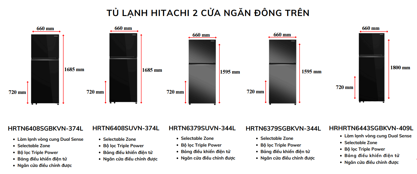 Tủ lạnh HITACHI 2 cửa ngắn đông trên