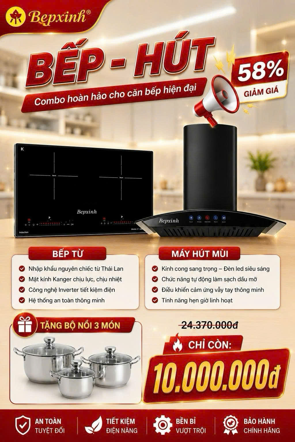 nhập khẩu nguyên chiếc từ Thái Lan và máy hút mùi kính cong Latino LT-S300 Lux