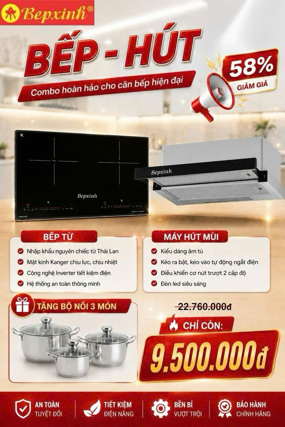 COMBO BẾP TỪ LATINO LT-035I + MÁY HÚT MÙI ÂM TỦ LT-AT700 CLASSIC