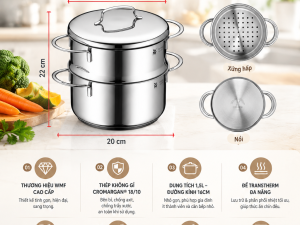 Nồi Hấp Rau Củ WMF Mini Sortiment 0716836040 16cm – Thương Hiệu Đức Cao Cấp, Chuẩn Bếp Châu Âu