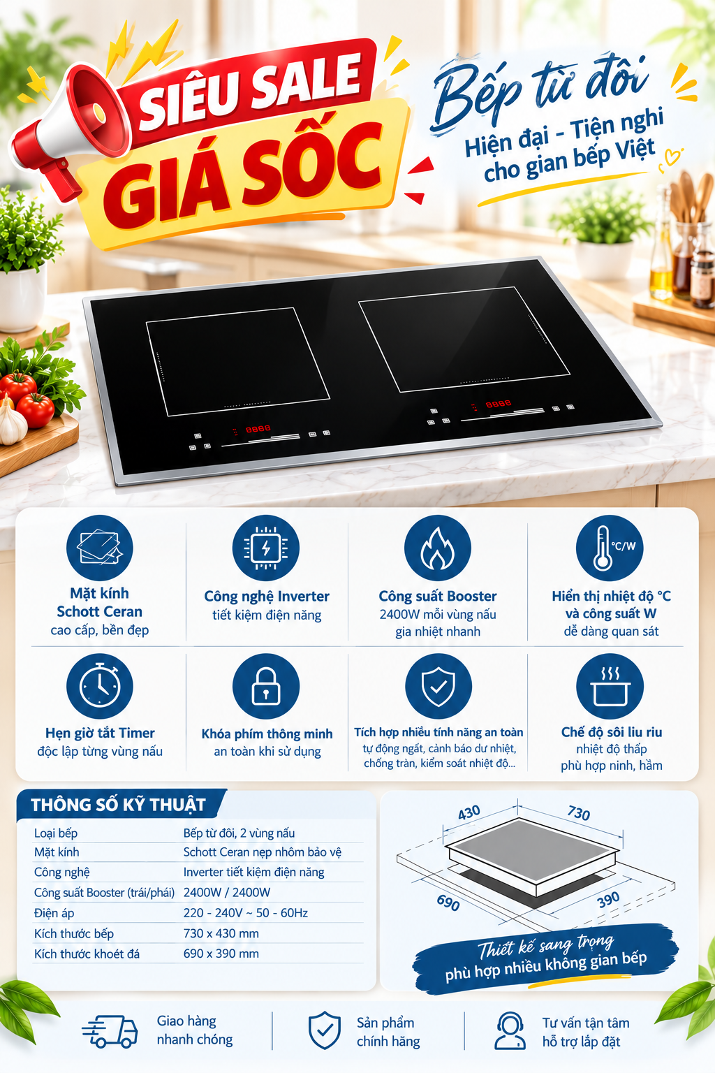 BẾP TỪ ĐÔI LATINO LT-878SMART.V2